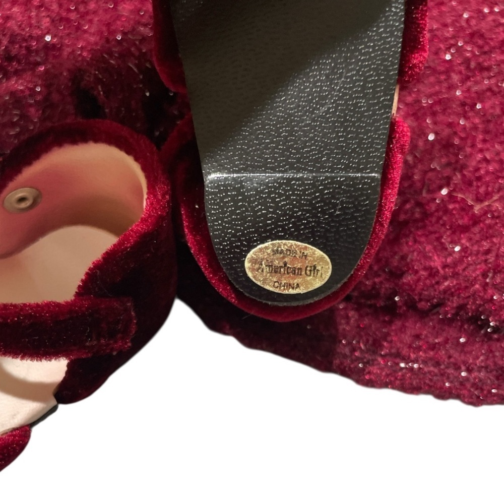 American Girl Burgundy Velvet Holiday Dress Outfit Shoes Tights AG Tagged - Picture 10 of 13